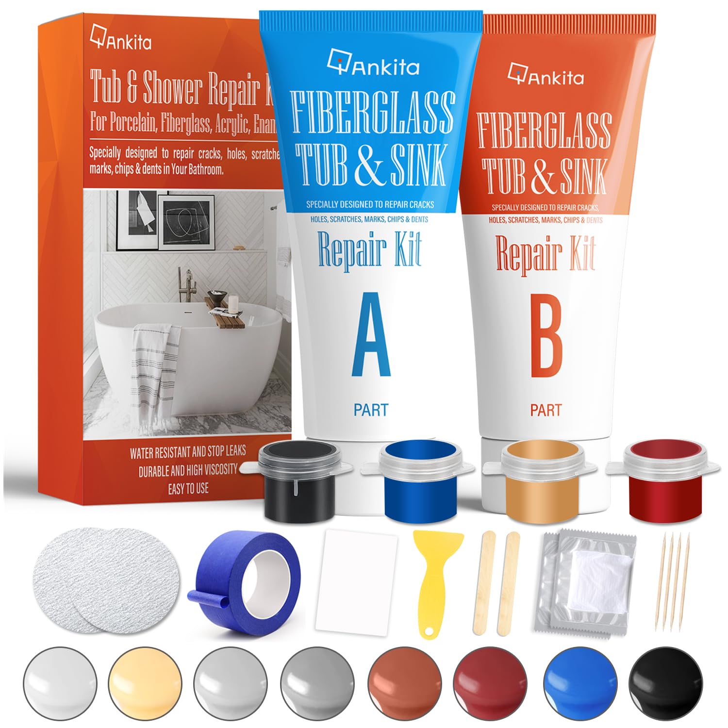 Ankita Fiberglass Tub Repair Kit color-match for porcelain ensures discreet repairs