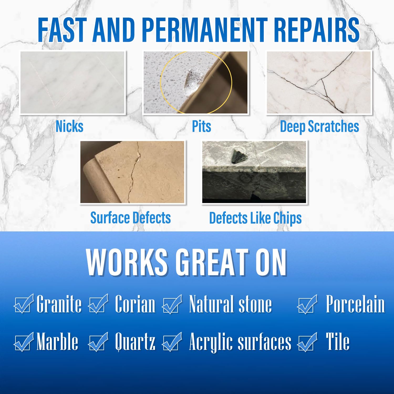 Ankita repair kit repairing an edge chip for a smooth edge look