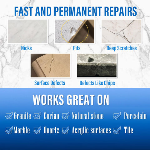 Ankita repair kit repairing an edge chip for a smooth edge look