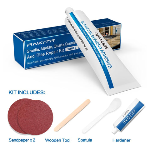 Ankita repair kit fixes cracks in stone countertops for lasting beauty.
