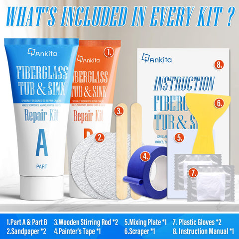 Ankita Tub Repair Kit White chip fix on fiberglass showing seamless repair