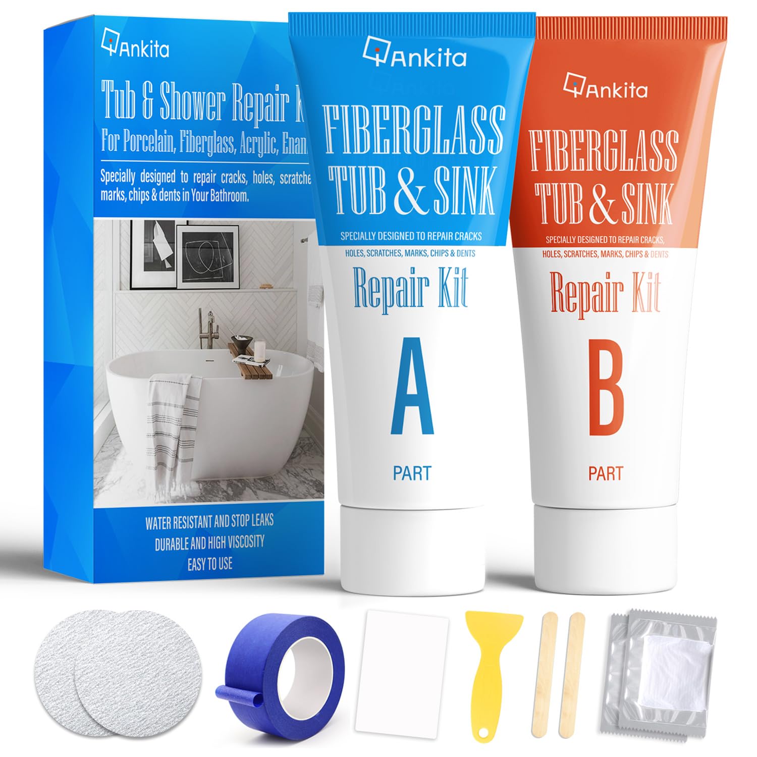 Ankita Tub Repair Kit White patch application on enamel surfaces to seal chips