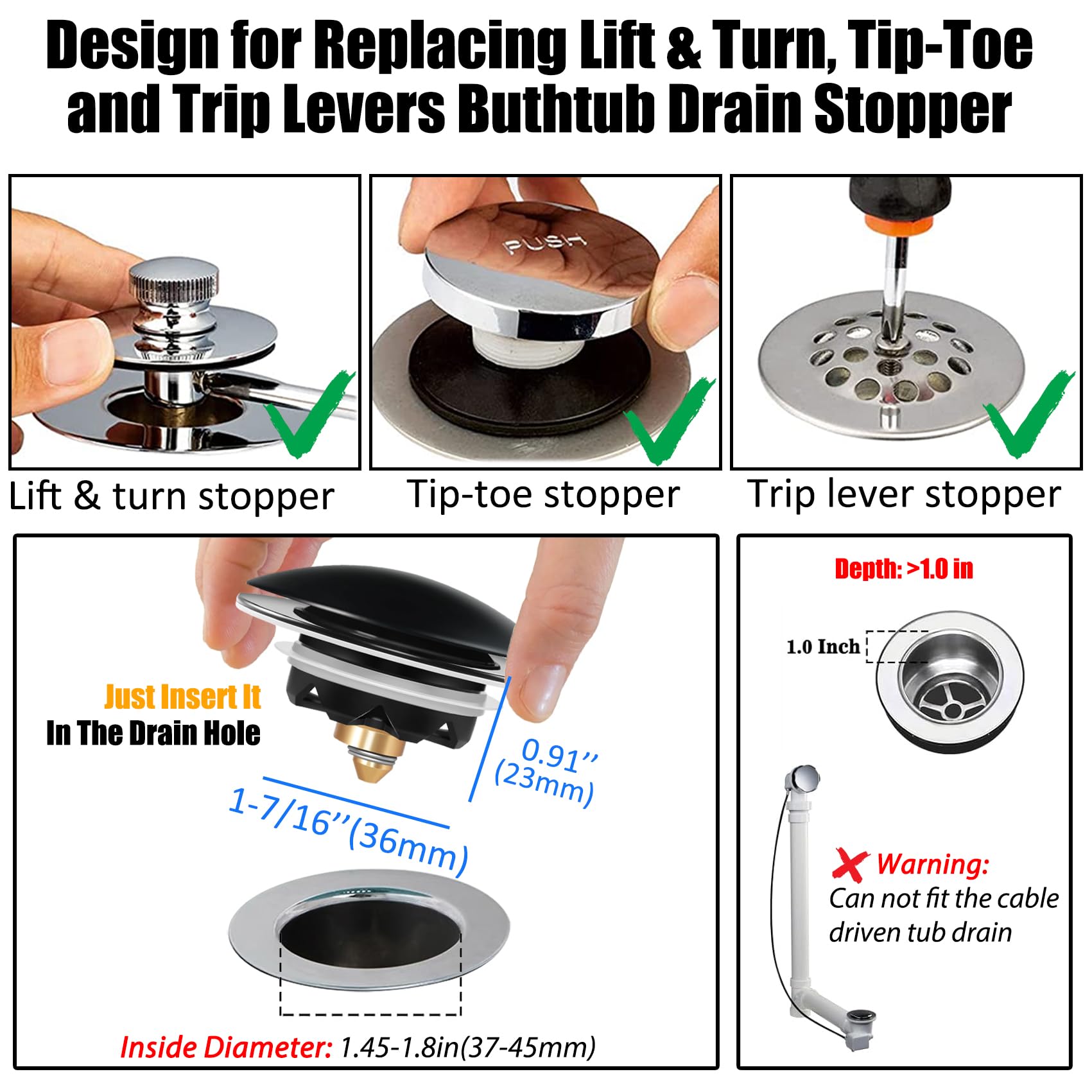 Anlige drain stopper installed in tub demonstrating easy pop-up operation and secure seal.
