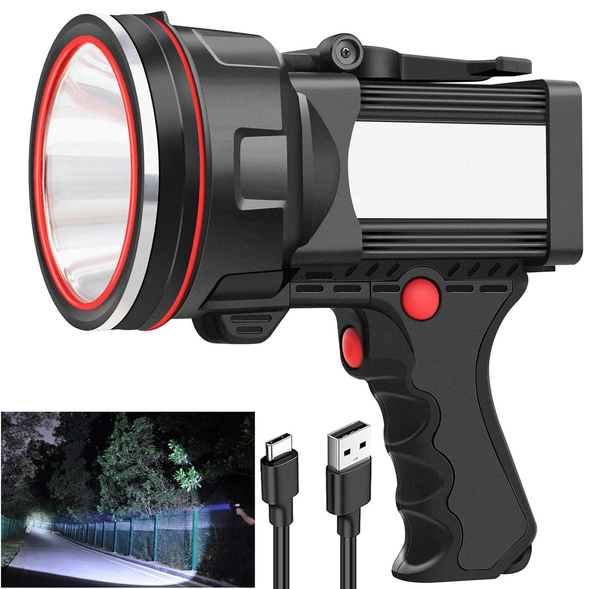 anlook Rechargeable Spotlight front view with bright long-range beam for outdoor visibility