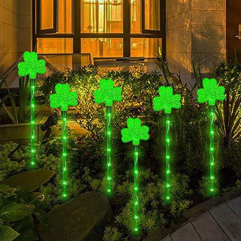 ANLTDTC green clover pathway lights illuminate dusk-lit walkway clearly