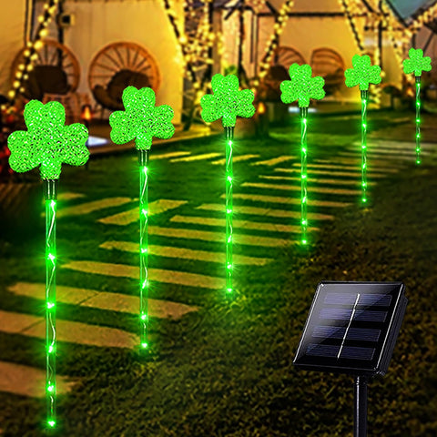 ANLTDTC solar shamrock garden stake light glows warmly for outdoor decor