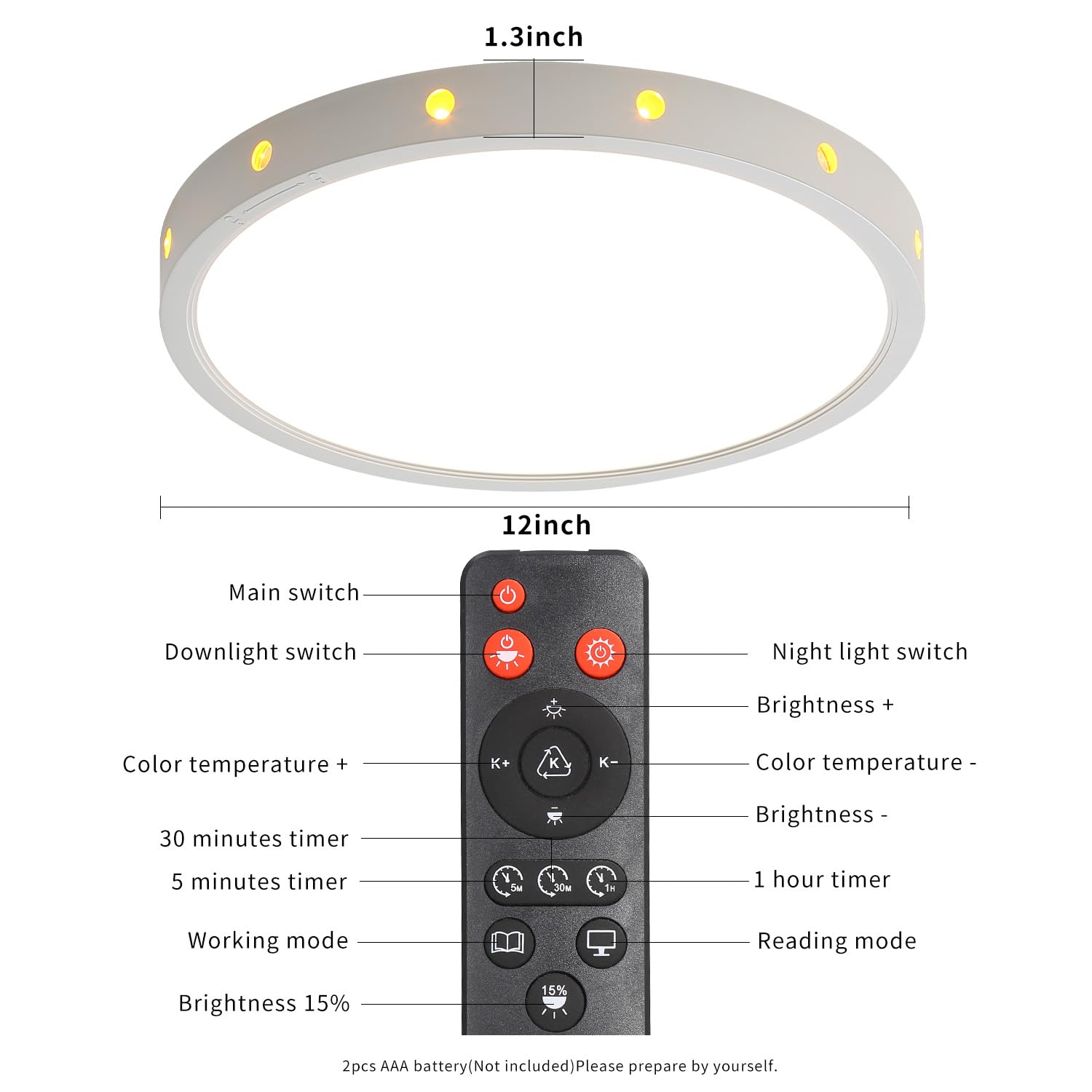 Anmaice 12-inch fixture fits 130-215 sq ft spaces with balanced light.