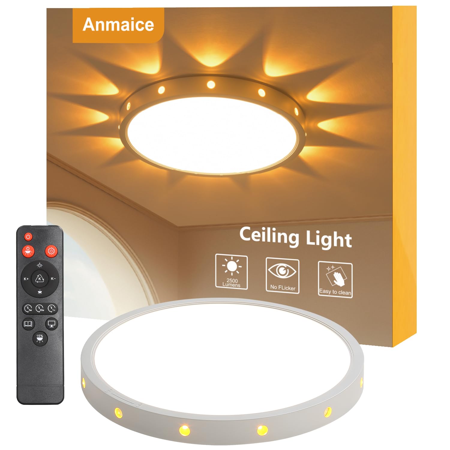 Anmaice round white 12in ceiling light provides even illumination for bedrooms and living areas.