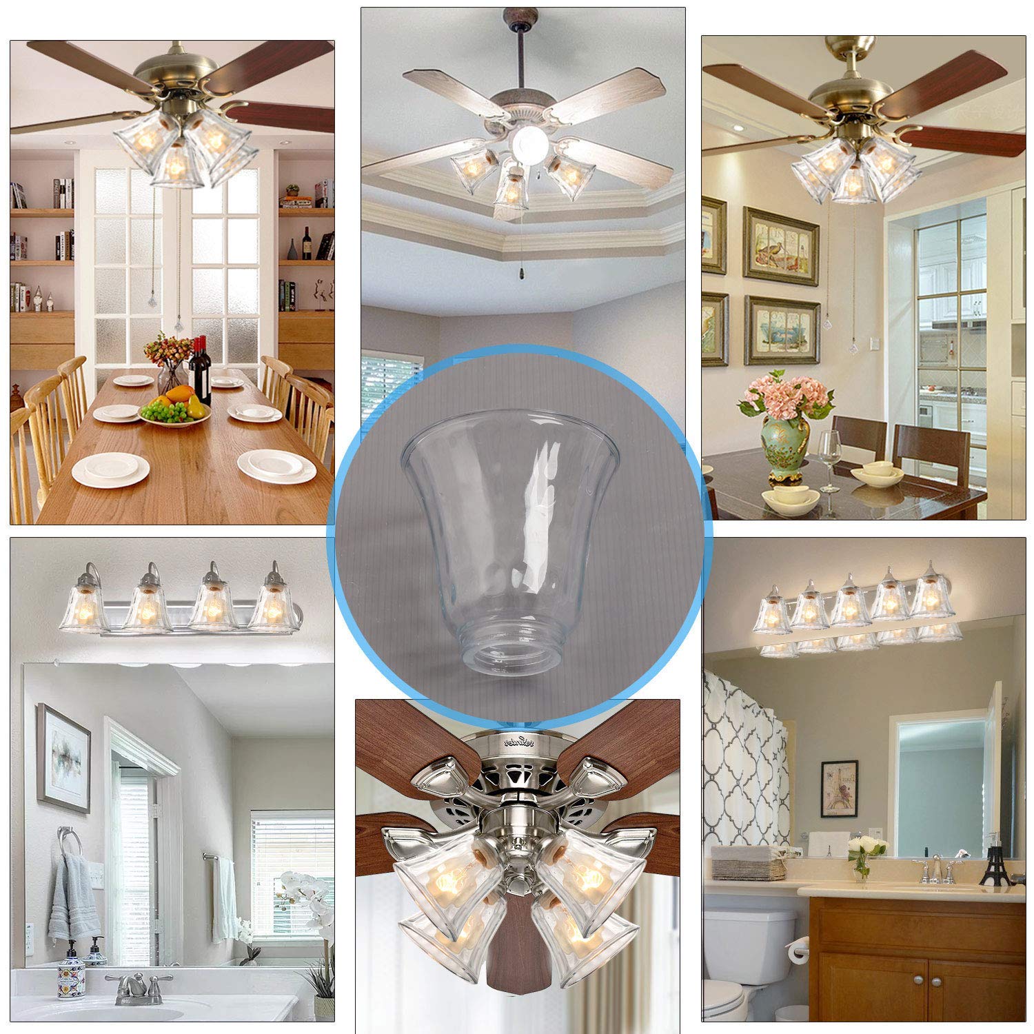 Anmire bell shade 2-1/8 inch fitter for easy ceiling fan or chandelier replacement