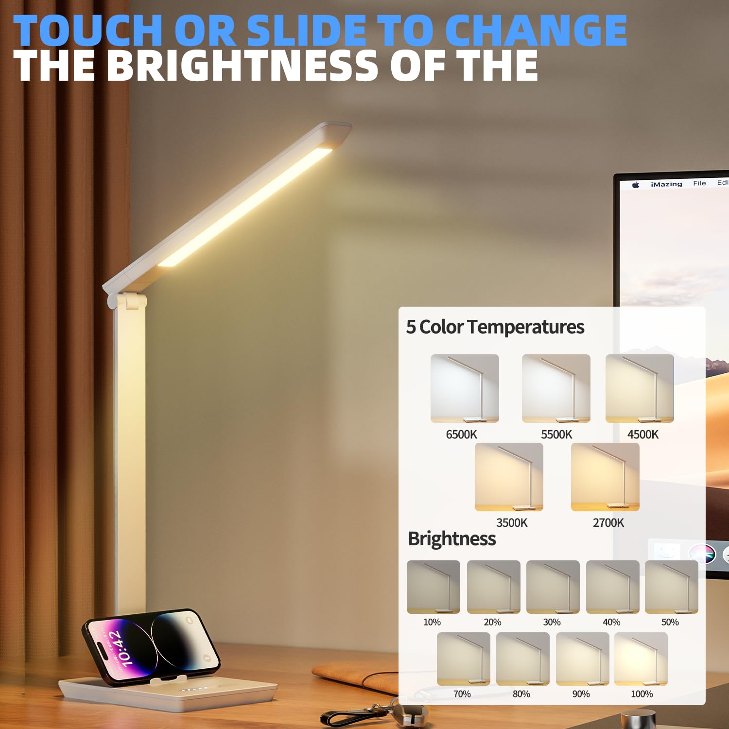 ANNAITE desk lamp color-temperature modes showcase versatile ambience from warm to cool.