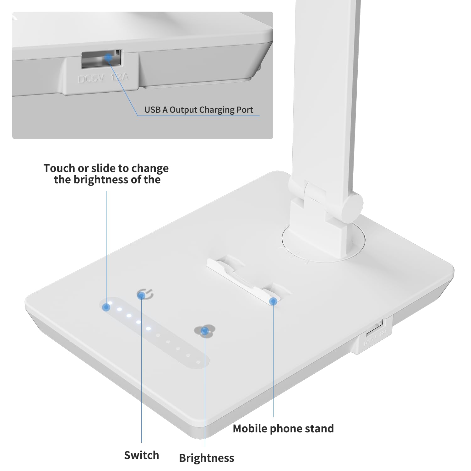 ANNAITE lamp offers USB charging while you video-call or work.