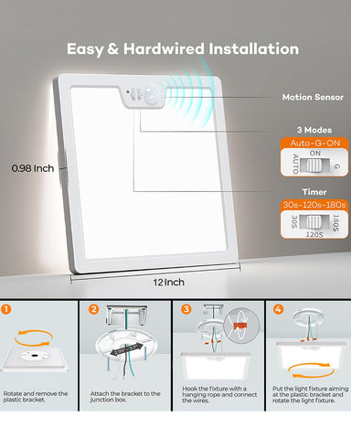 Annaror 12in motion light set to 4000K natural white for tasks