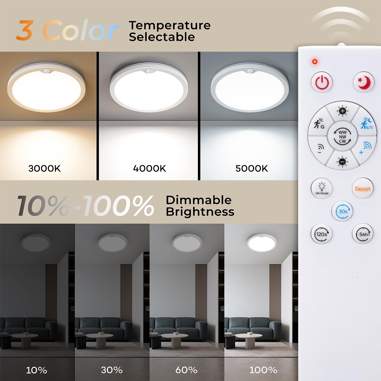 Annaror ceiling light at 3000K creates a warm, inviting atmosphere.