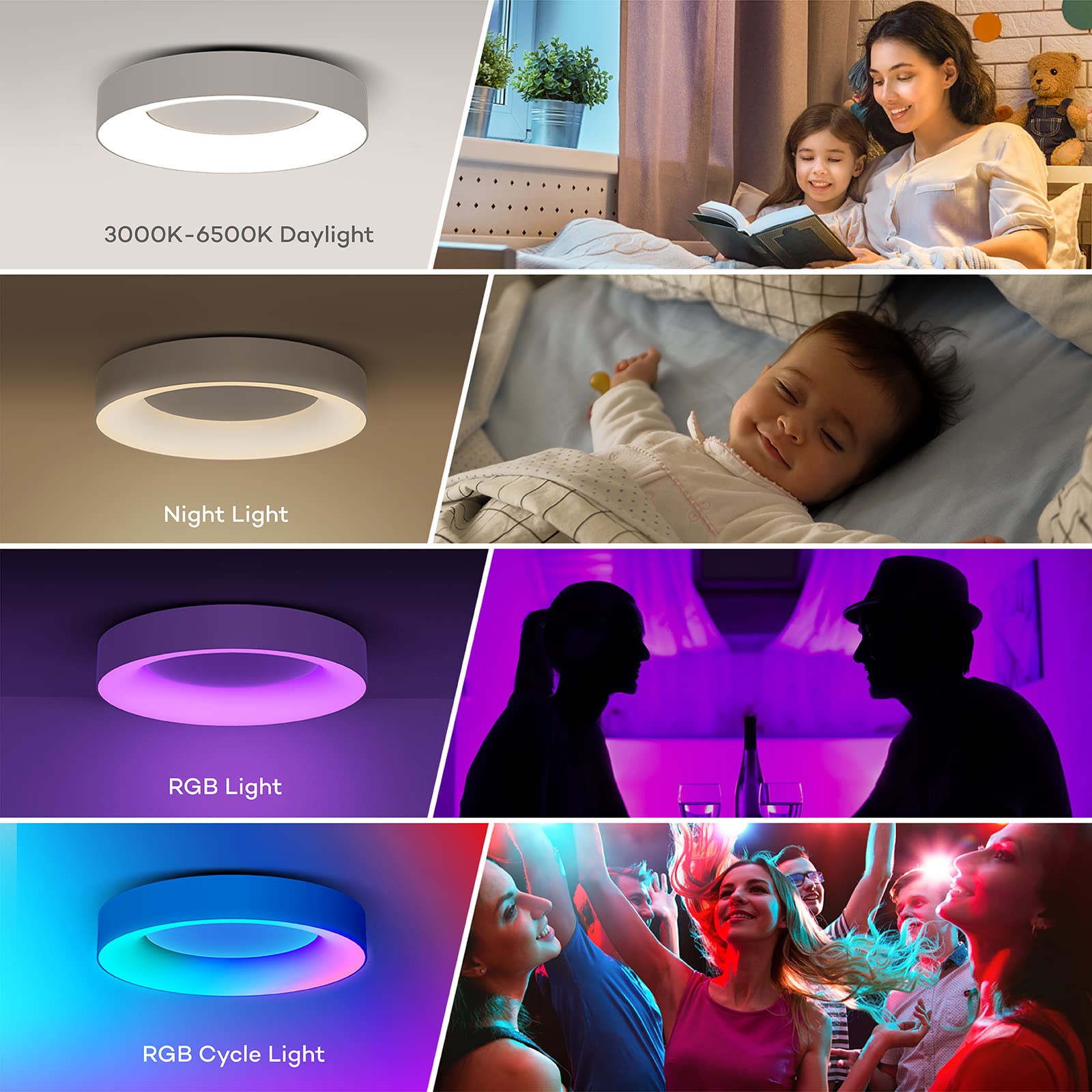 Annaror dimmable ceiling light showing 3000K-6500K range for versatile mood.