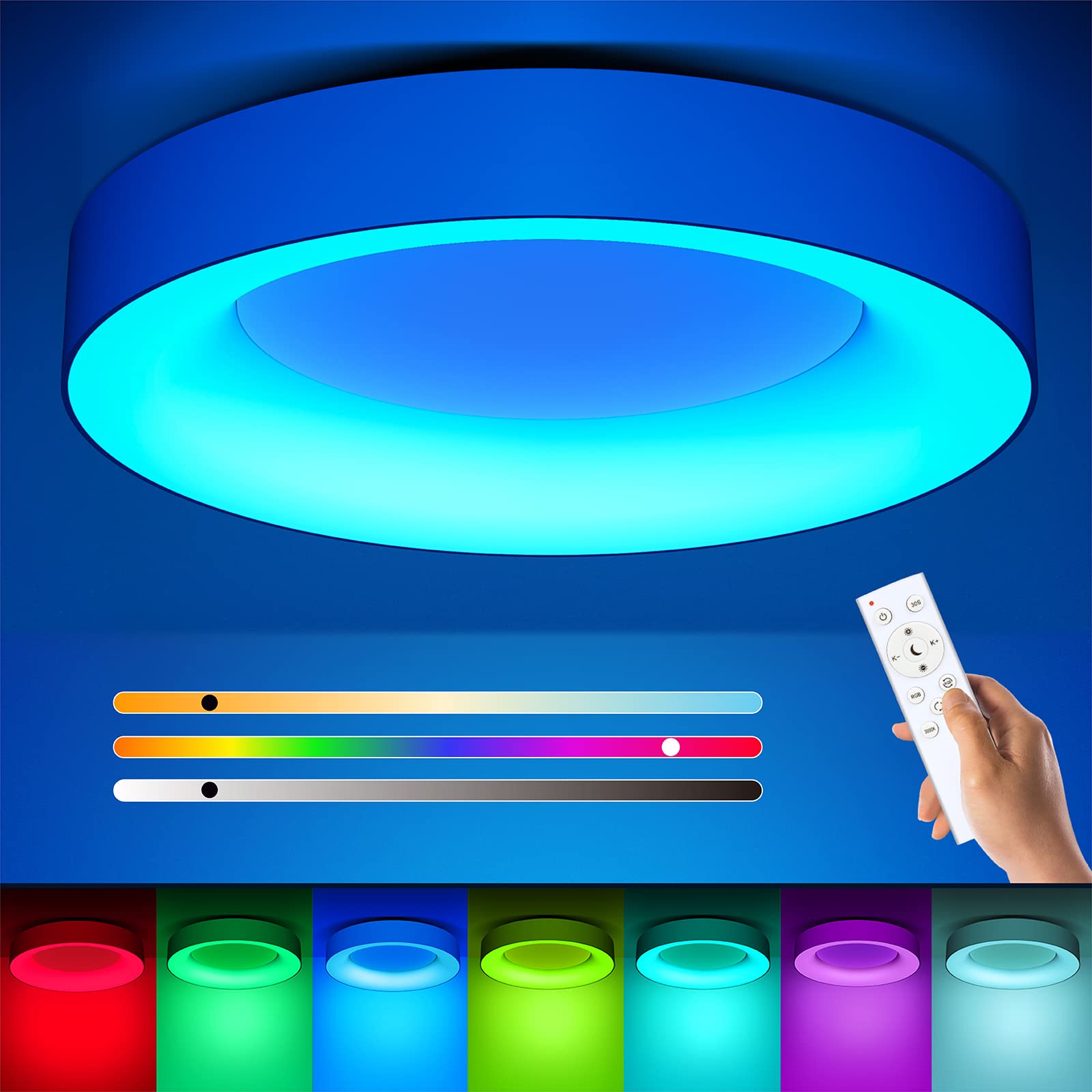 Annaror RGB flush mount ceiling light with remote for easy color control.