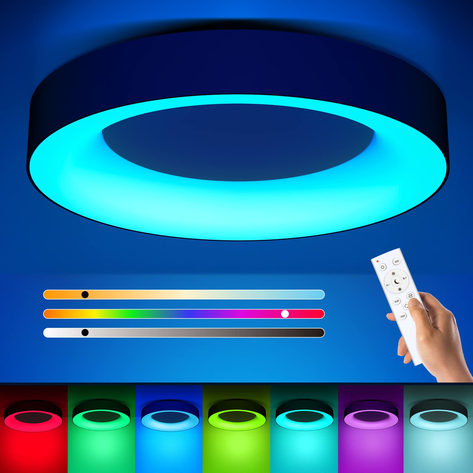 Annaror rgb-led flush-mount ceiling light with remote for easy control