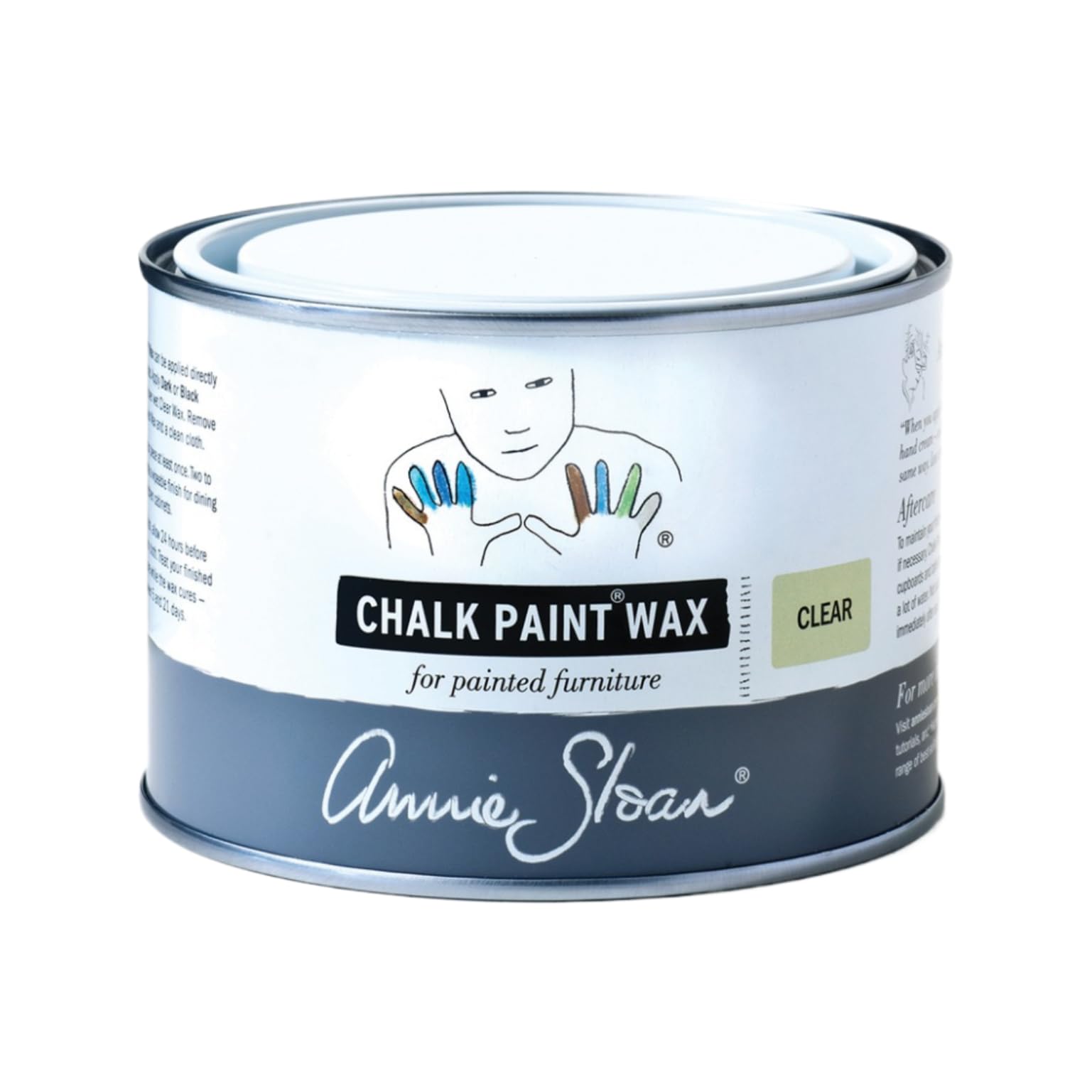 Annie Sloan Clear Wax bottle closeup for durable protection on chalk-painted surfaces.