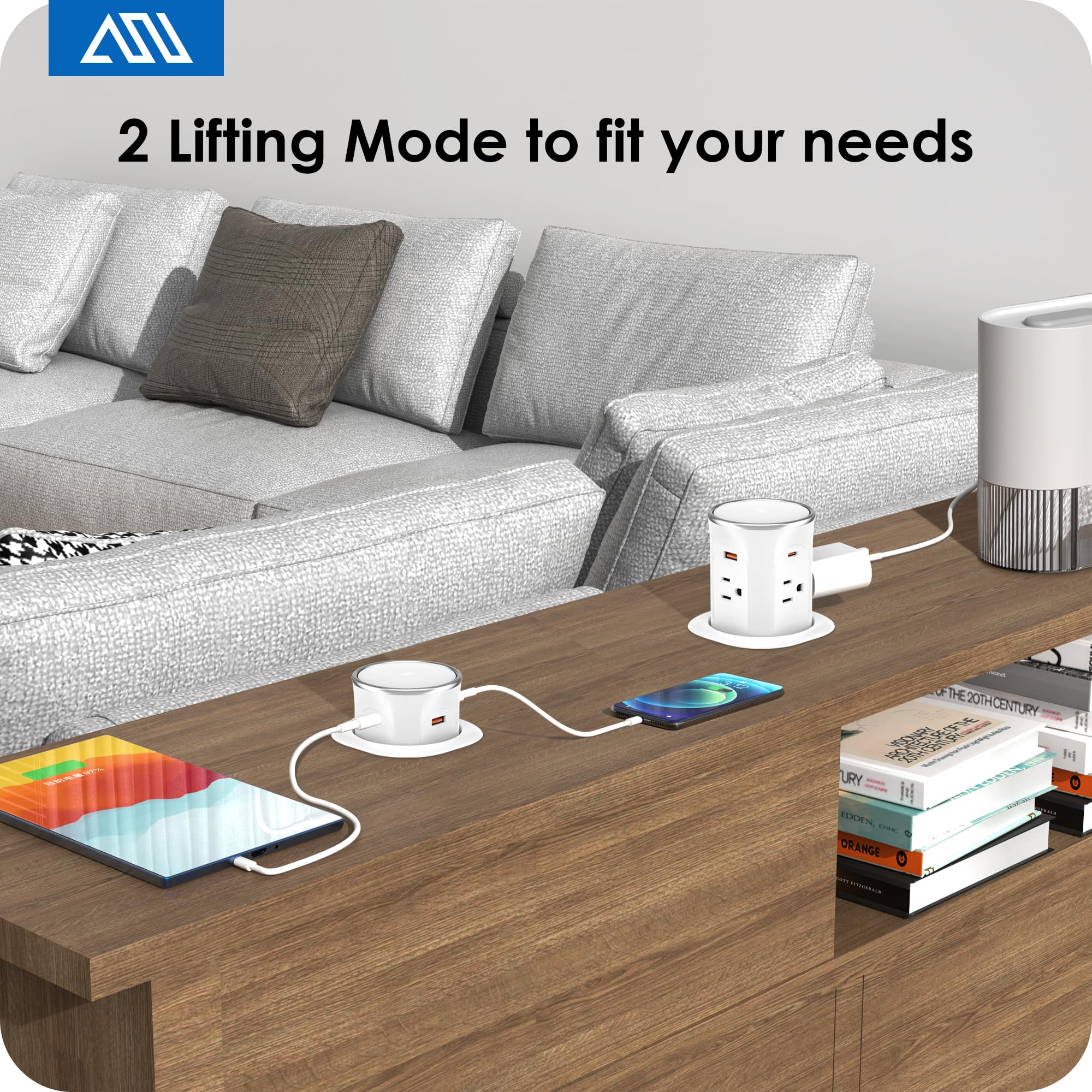 ANNQUAN 15W wireless charging active on the surface while the outlet is hidden.