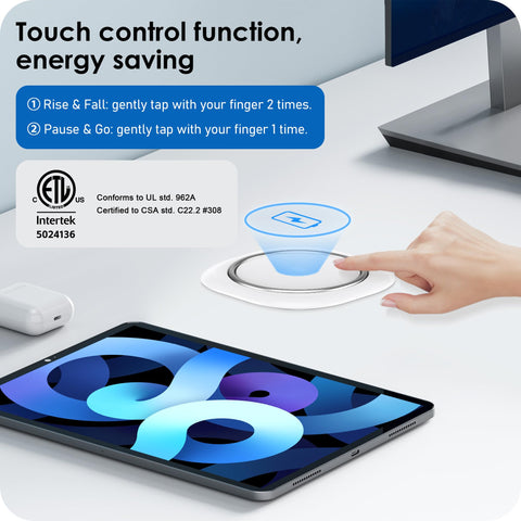 Extended pop-up countertop revealing four outlets and ports for versatile use.