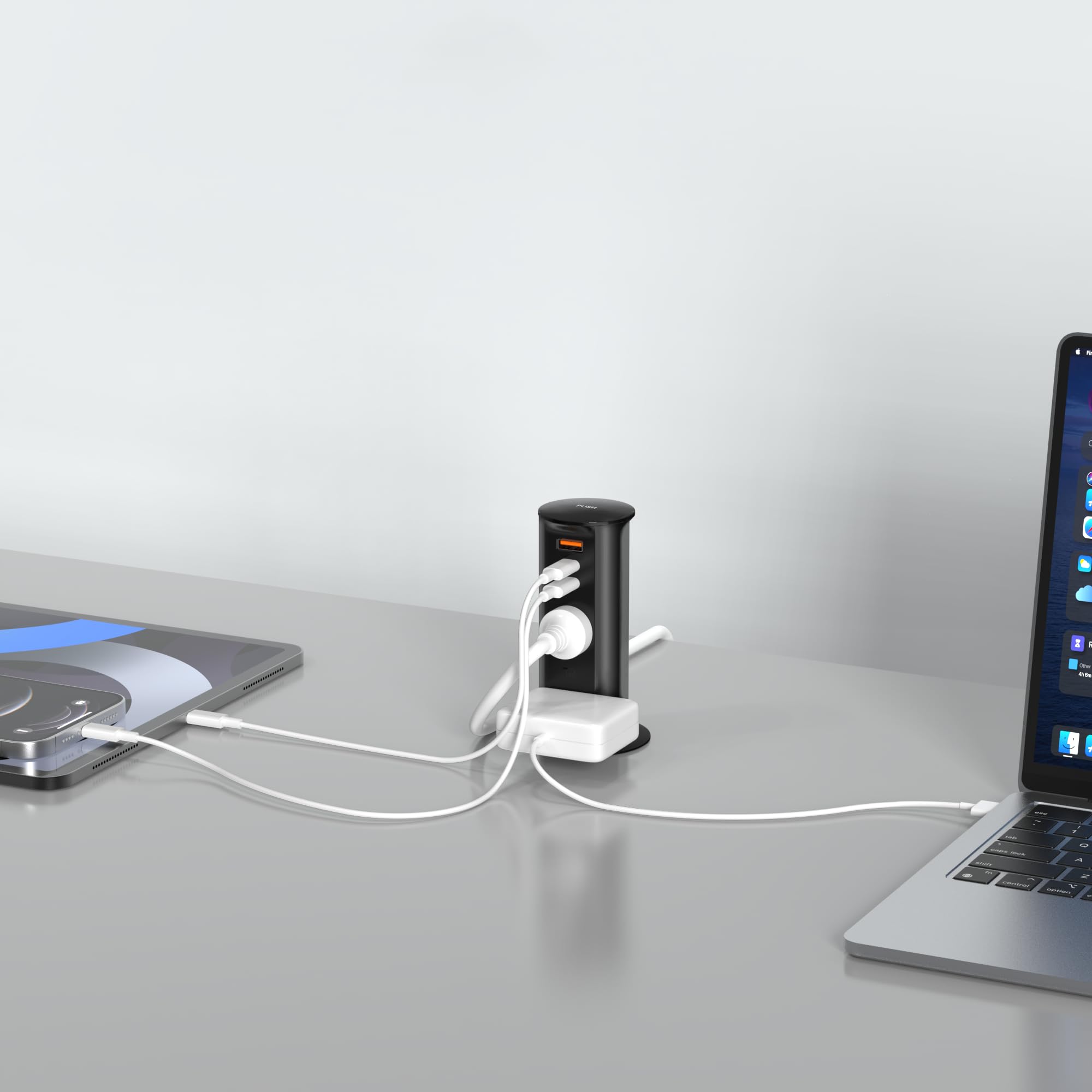 ANNQUAN pop-up outlet provides two outlets plus USB PD for multiple devices.