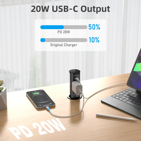 ANNQUAN pop-up outlet on kitchen island offers easy access while saving counter space.