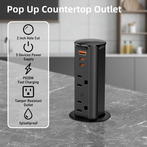 ANNQUAN pop-up outlet retracted flush, keeping your counter clean and accessible.