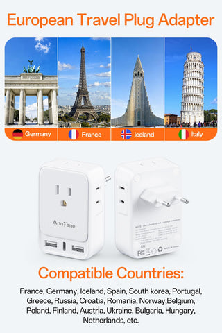 AnnTane compact travel adapter with slim profile for easy packing