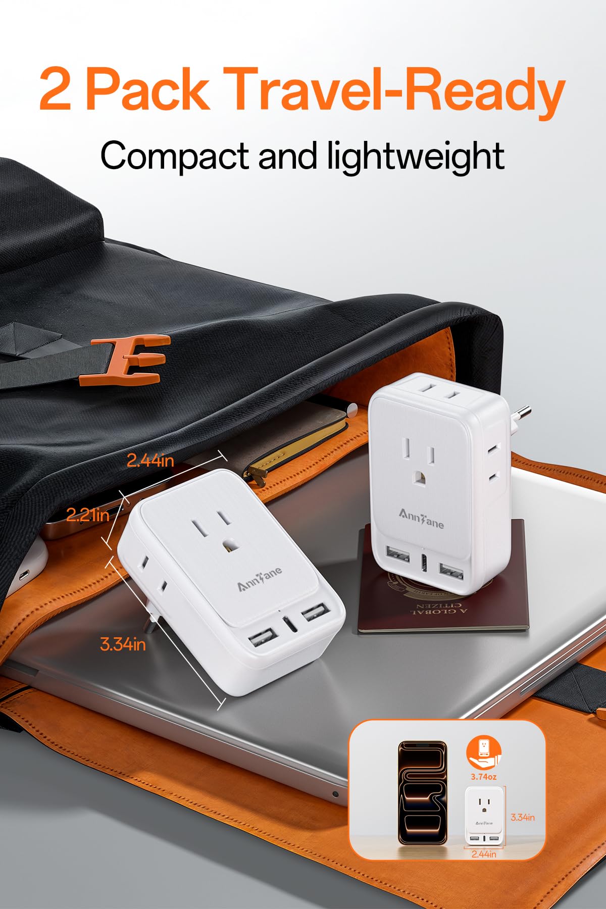 AnnTane USB-C and USB-A ports enable versatile charging on the go