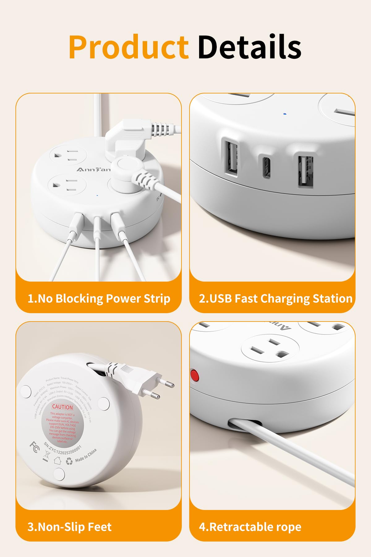 AnnTane retractable cord mechanism keeps cords tidy