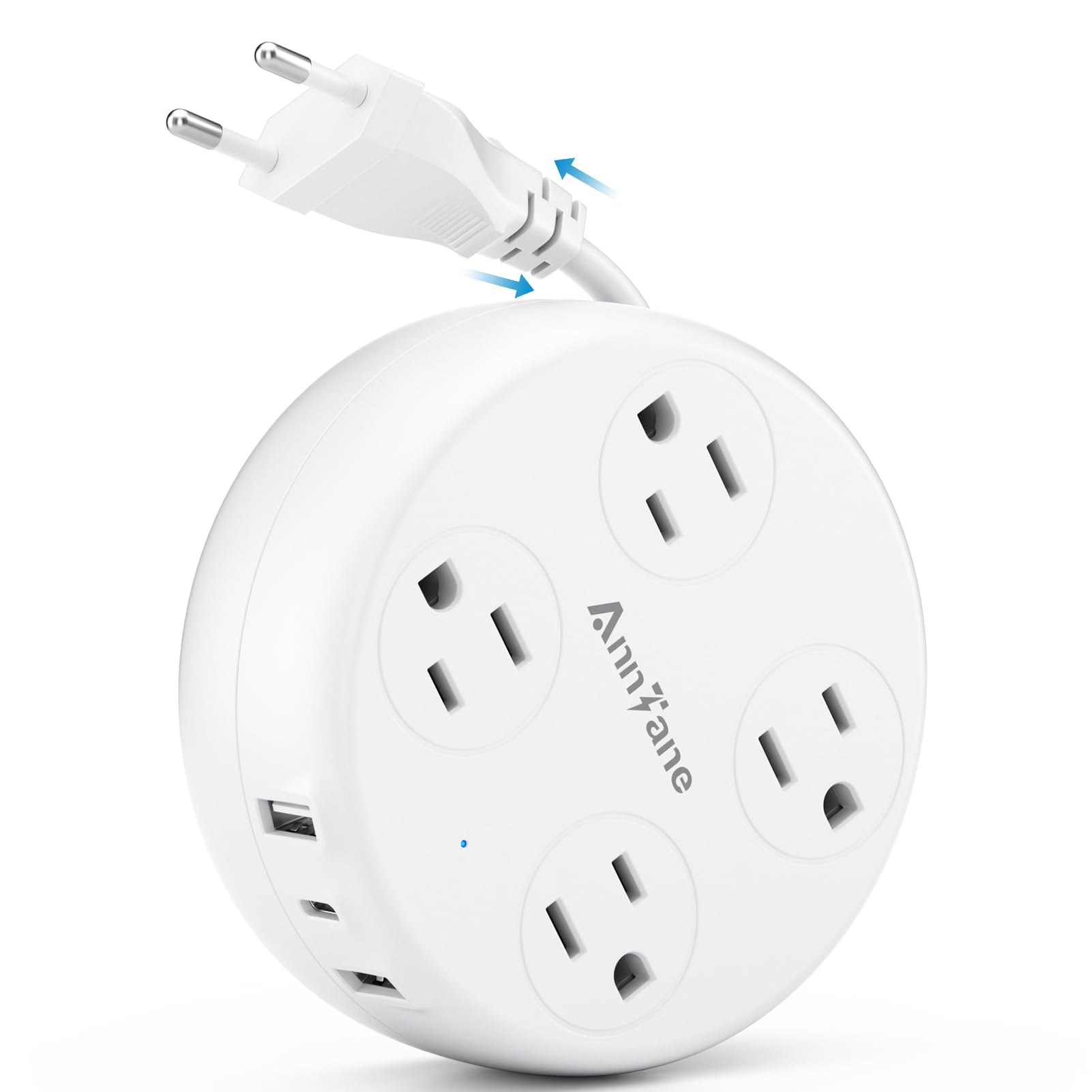 AnnTane European travel plug adapter with 7-in-1 outlets for versatile charging