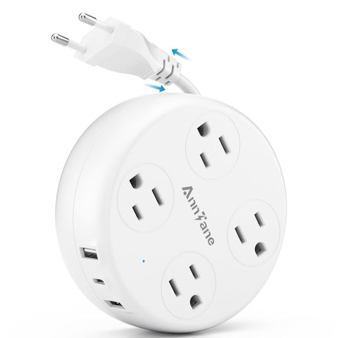 AnnTane European travel plug adapter with 7-in-1 outlets for versatile charging