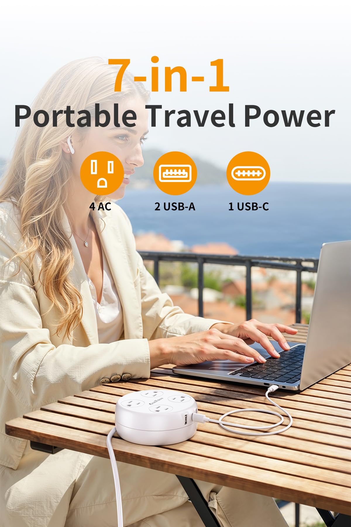 AnnTane seven-in-one hub with four AC outlets and three USB ports