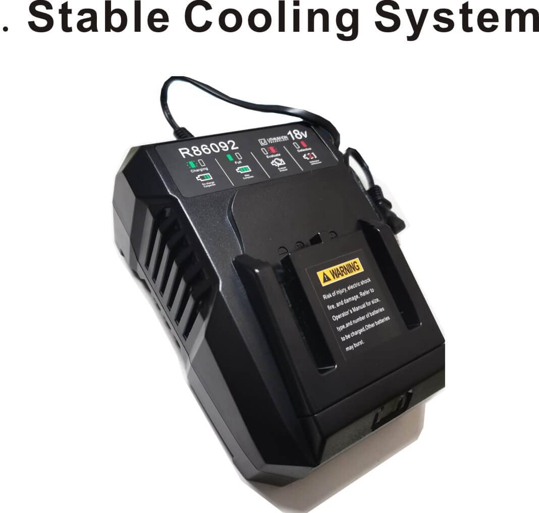 ANOITD charger with Ridgid battery shows compatibility and safety features.