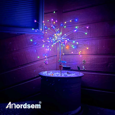 Anordsem 120 LED beads create vibrant firework-style illumination for outdoor patios.
