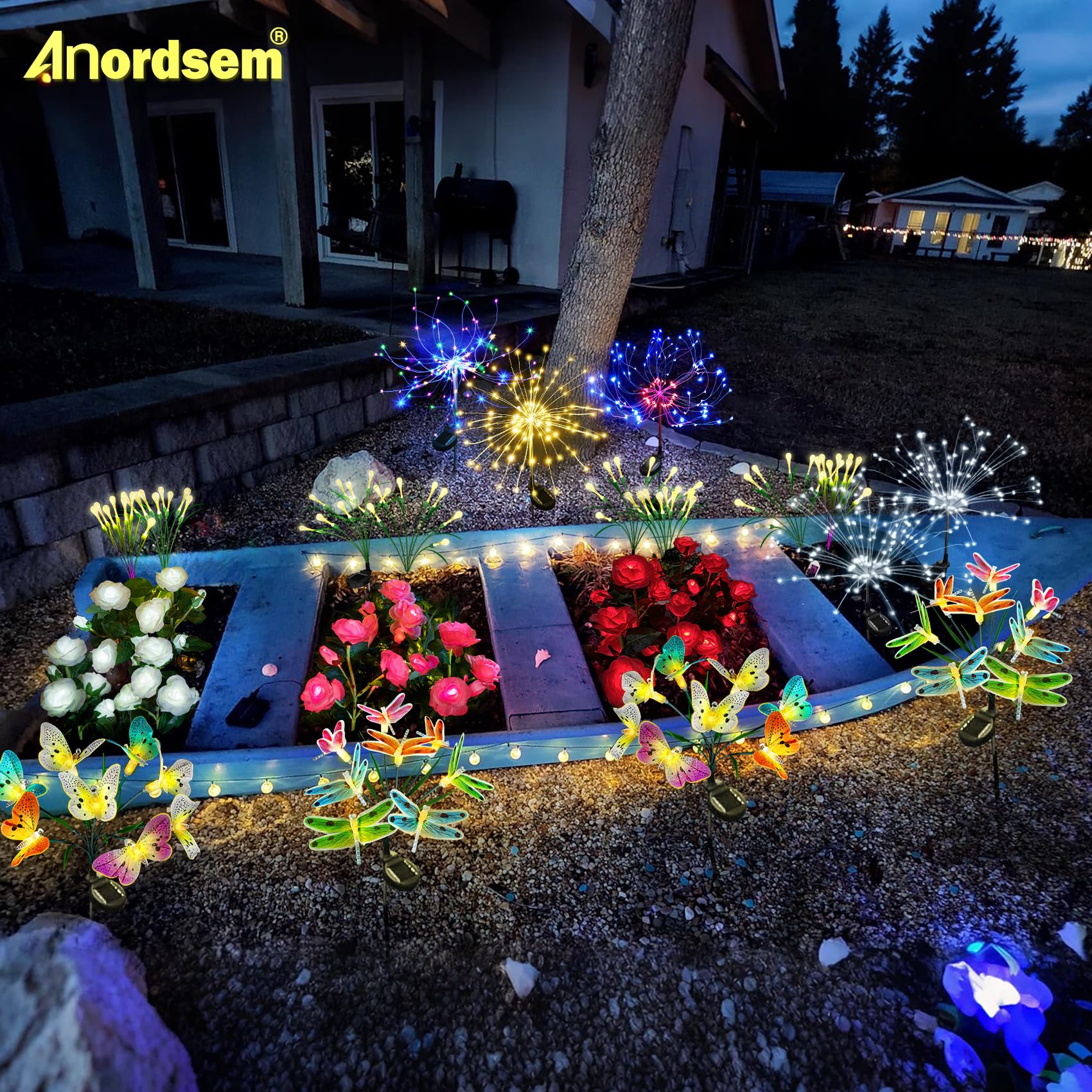 Anordsem easy-assembly lights install along pathways and patios.