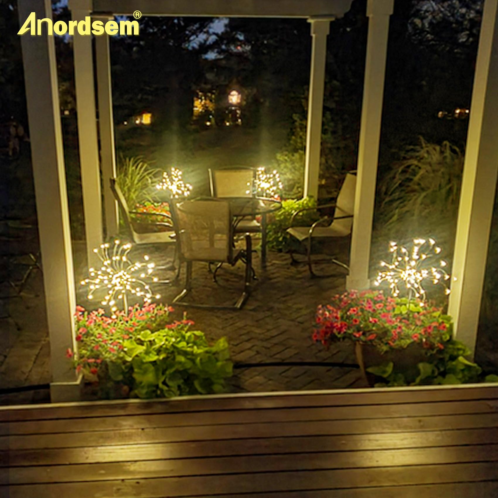 Anordsem dusk glow adds warm ambiance to yard or patio