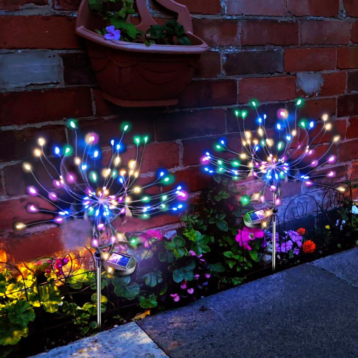 Anordsem solar garden lights on bendable copper wire along a walkway for safe nighttime walking.