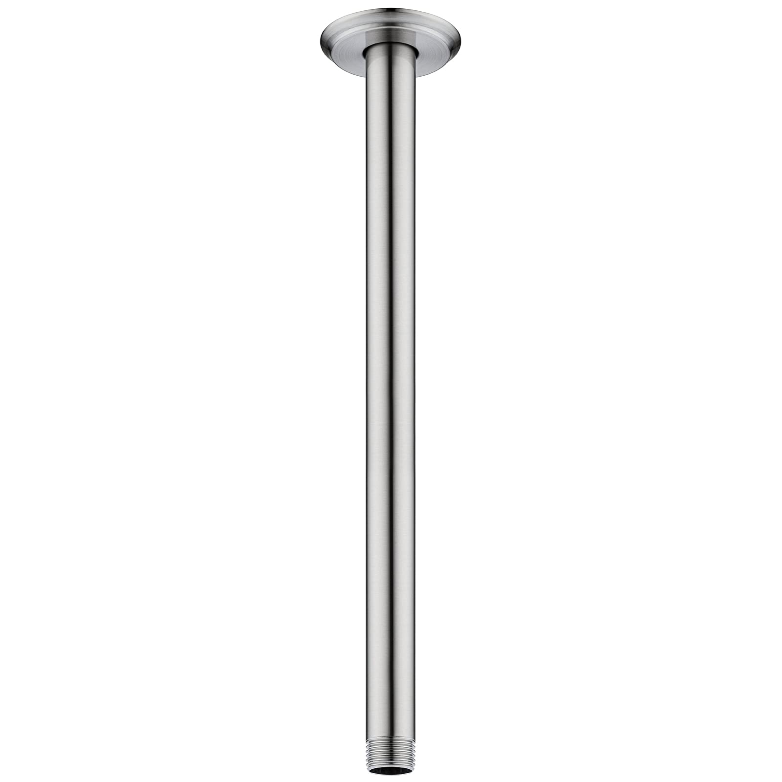 Anpean 12in ceiling shower arm front view in brushed nickel for rainfall-ready setup.