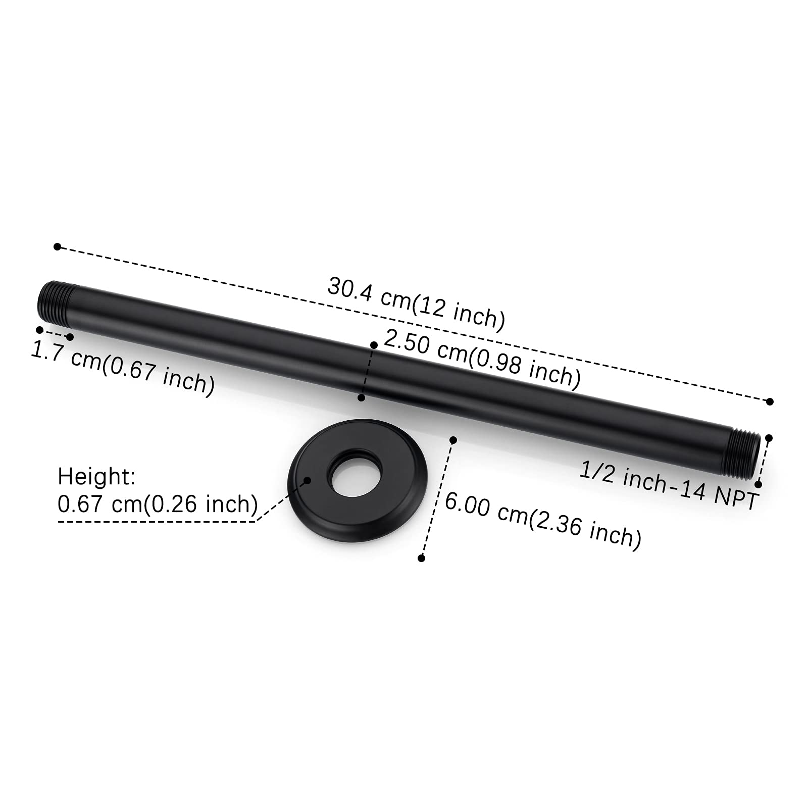 Anpean matte black shower arm with anti-rust durability.
