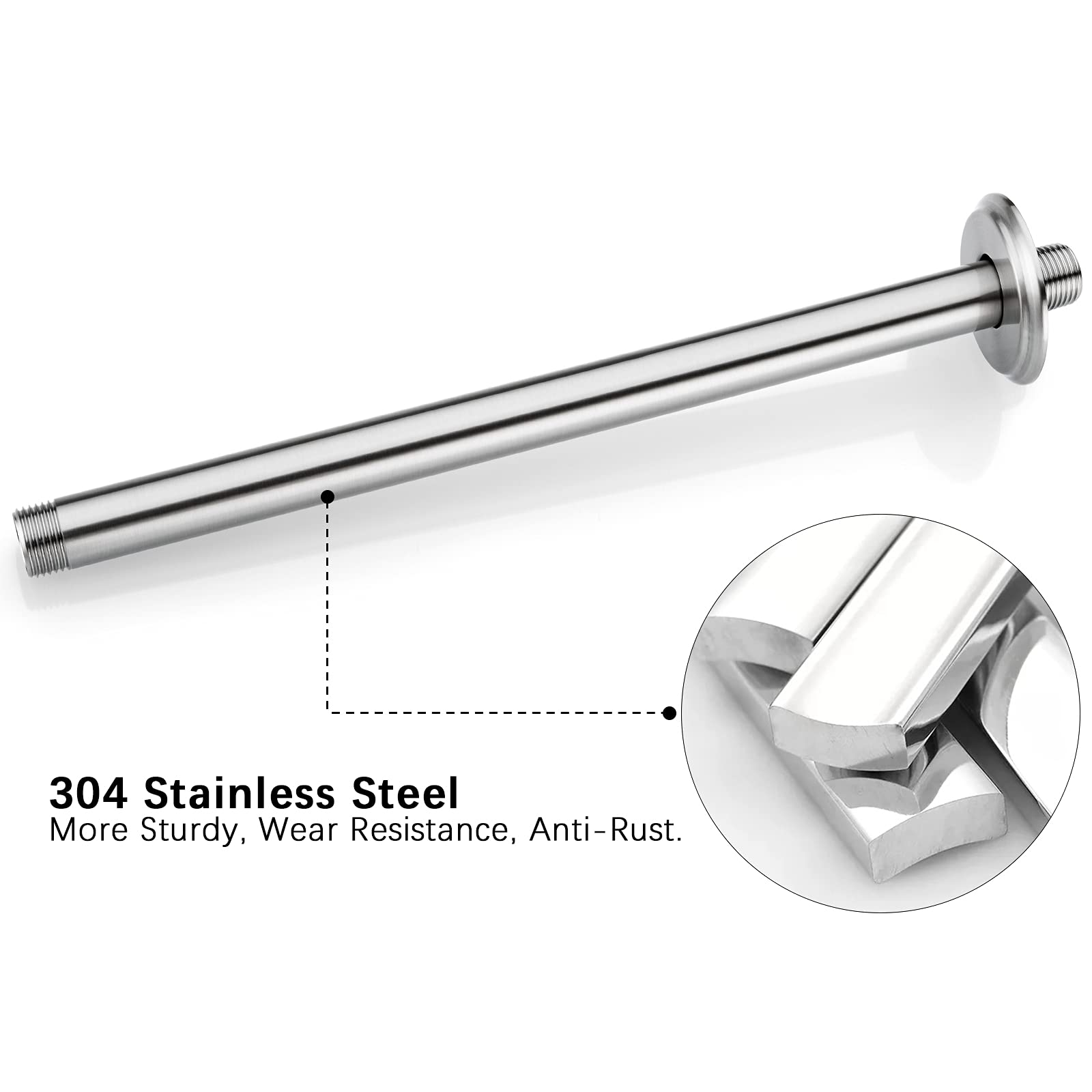 Anpean bathroom scene with brushed nickel shower arm for luxury rainfall experience.