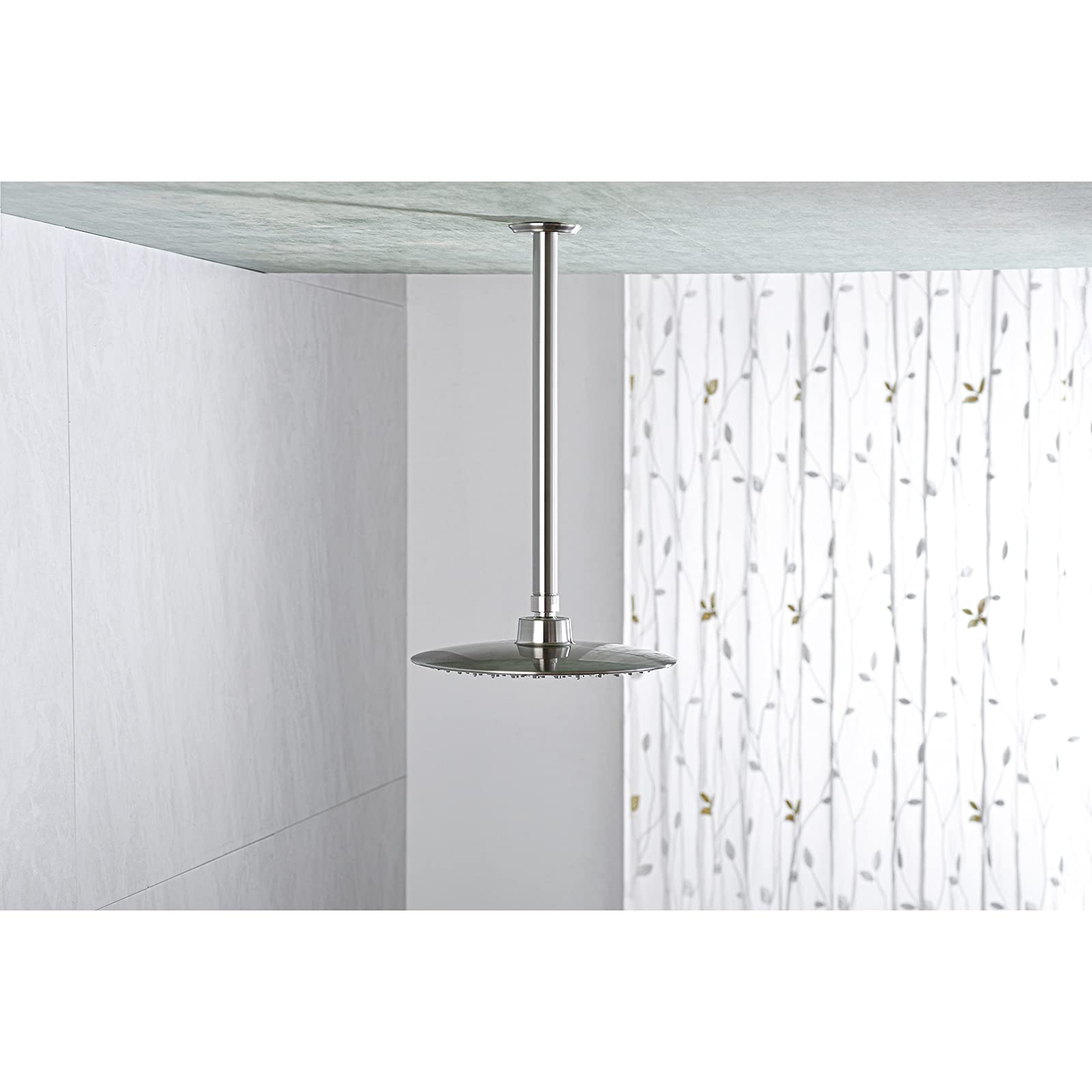 Anpean brushed nickel shower arm installation setup demonstrates easy ceiling mounting.