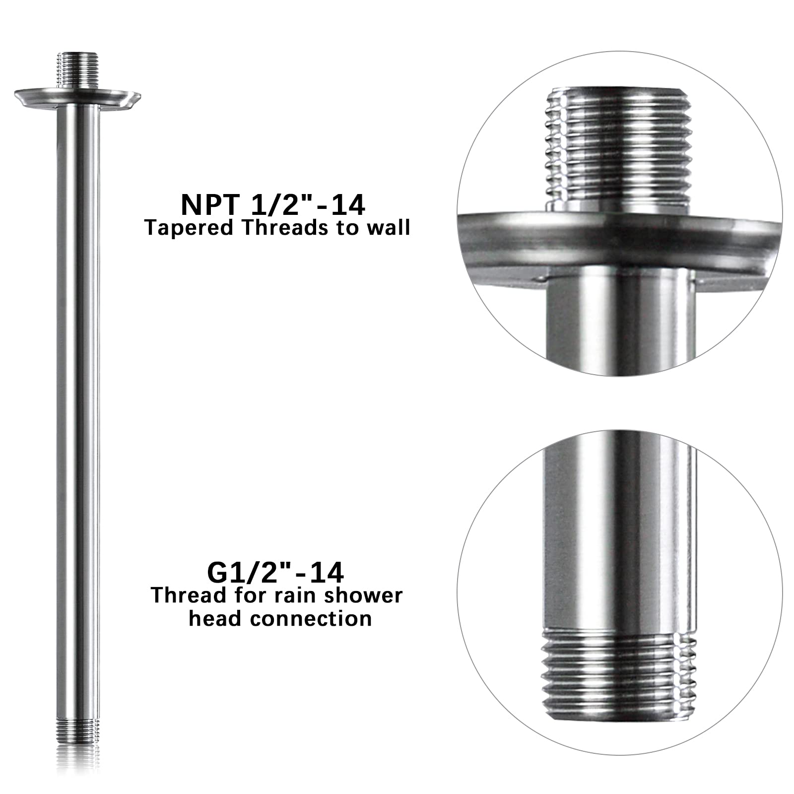 Anpean rain shower head arm connection in brushed nickel enables broad coverage.