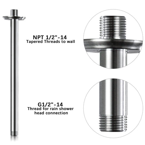 Anpean rain shower head arm connection in brushed nickel enables broad coverage.