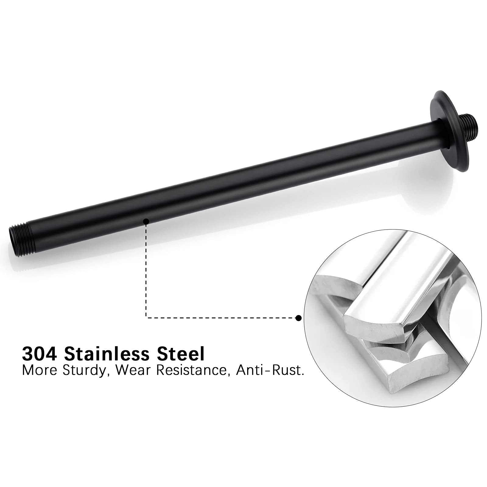 Anpean stainless steel shower arm with anti-rust coating.