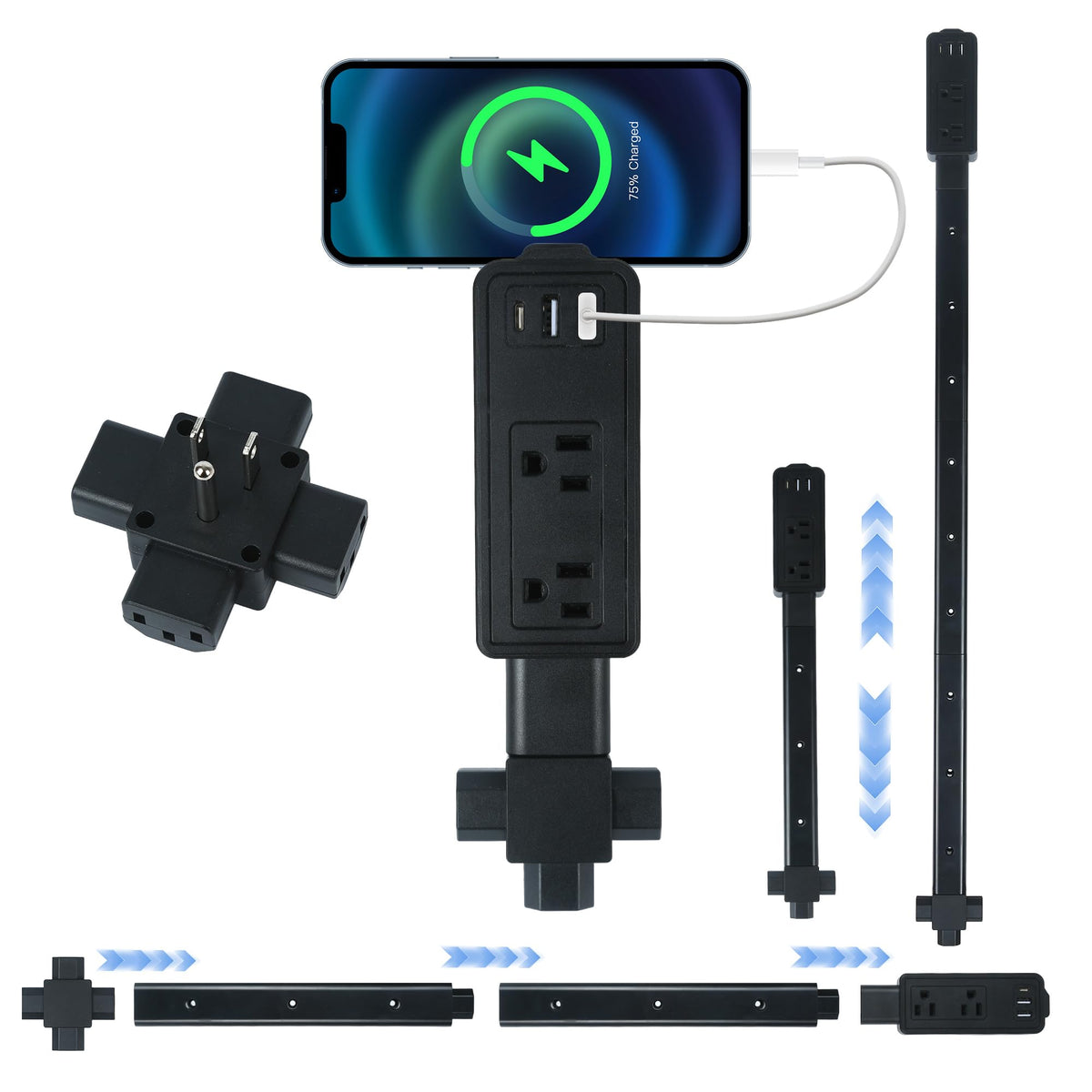 Anpool extendable outlet extender stick reaches behind furniture for easy access