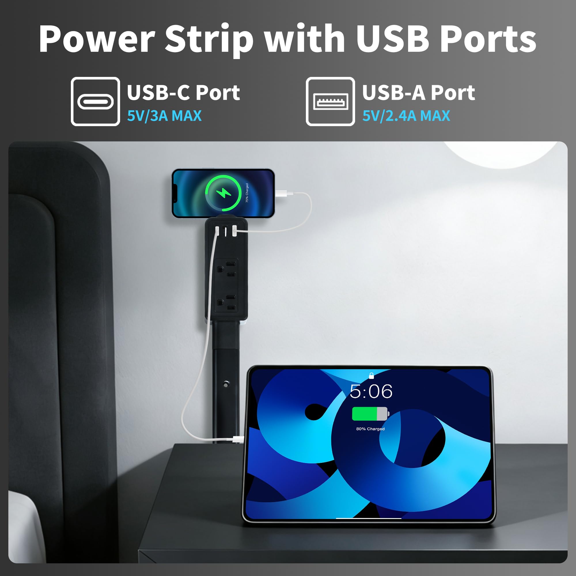 Anpool power stick offers two AC outlets and USB charging from one wall outlet