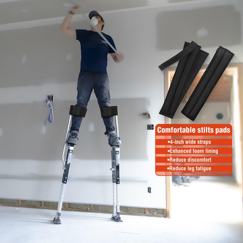 Anpoole drywall stilt straps on leg demonstrating secure, adjustable fit
