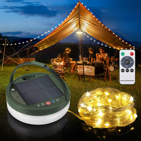 Anpro solar camping string lights show 39.4ft strand with 150 LEDs for outdoor ambience