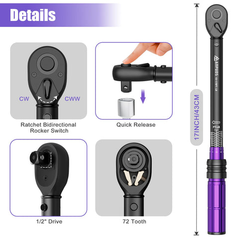 ANPUDS torque wrench 72-tooth gear enabling smooth incremental adjustments