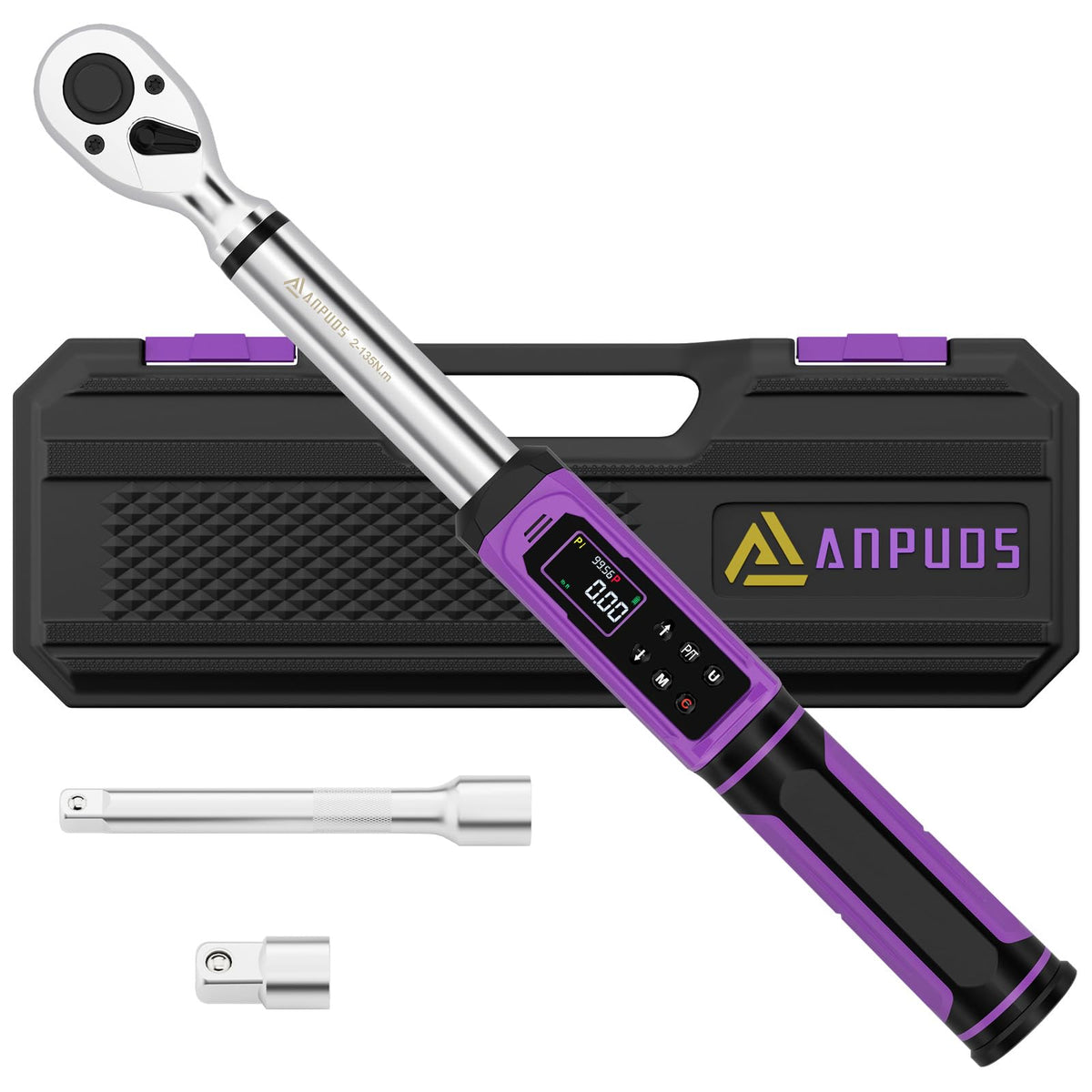 ANPUDS digital torque wrench 3/8 drive showing precise readings for automotive repairs.